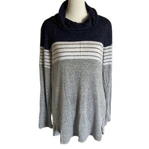 Market & Spruce Navy and Gray Striped Women's Sweater. Cowl Neck. Size M.